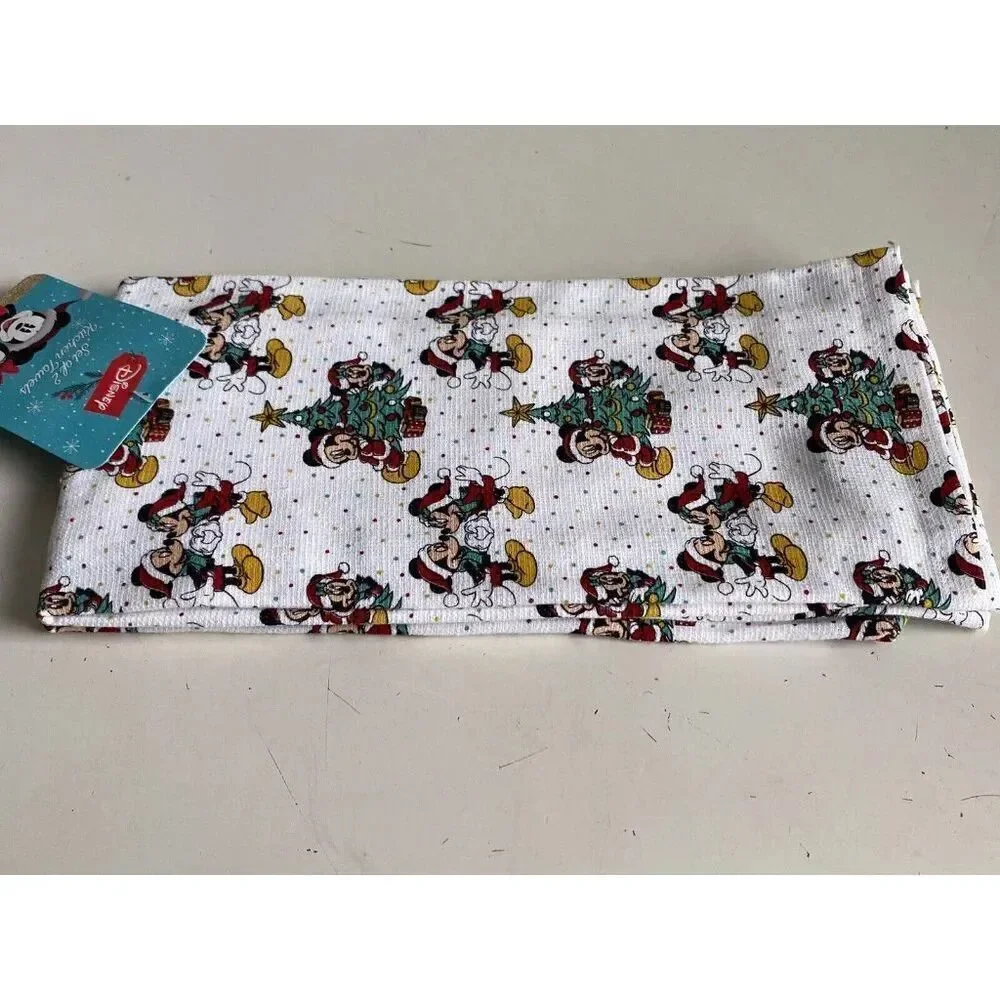2 Pack Disney‎ Mickey and Minnie Mouse Christmas Tree Kitchen Towels Holiday NEW